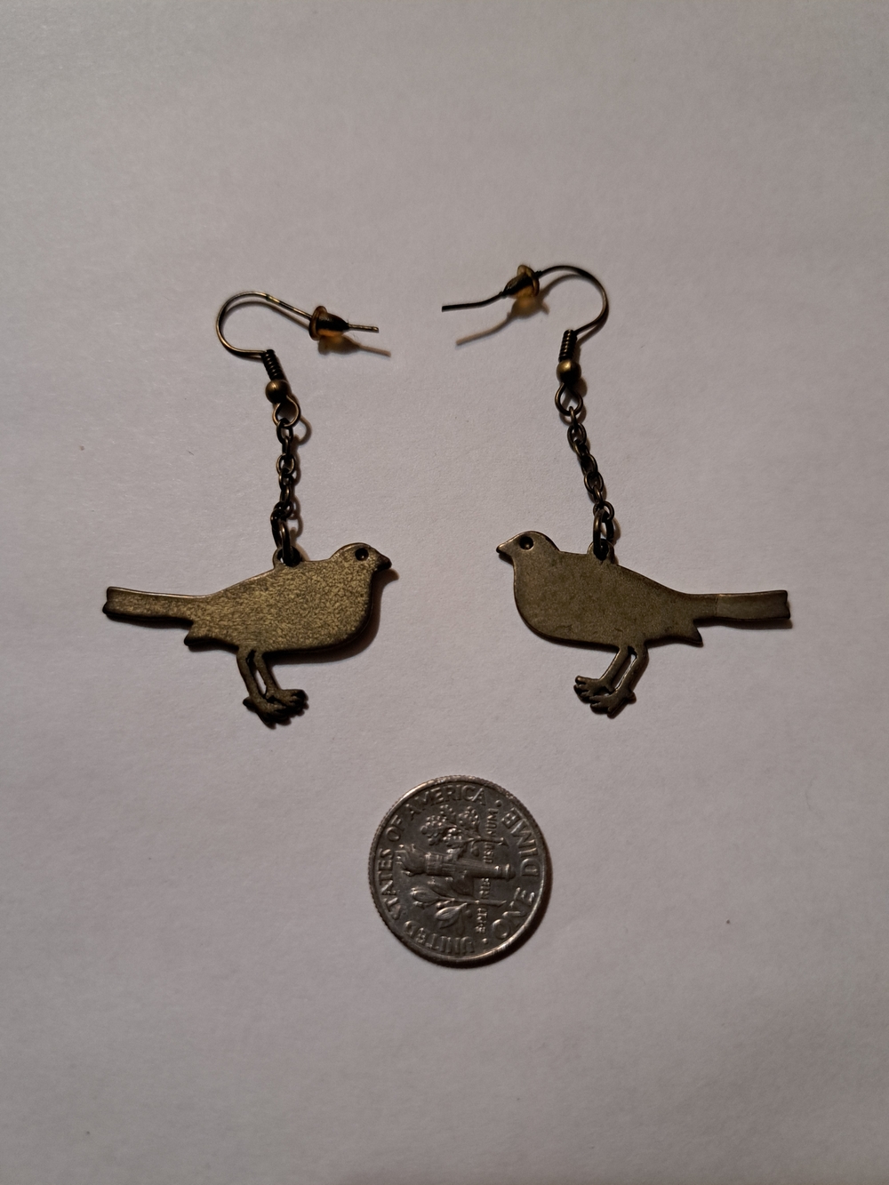 Bronze Bird Dangle Earrings - Elegant Bird Silhouette